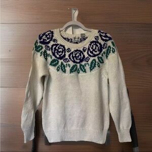 VTG Bristol Court Sweater Women's M Purple Teal Floral 90’s Retro Cottagecore